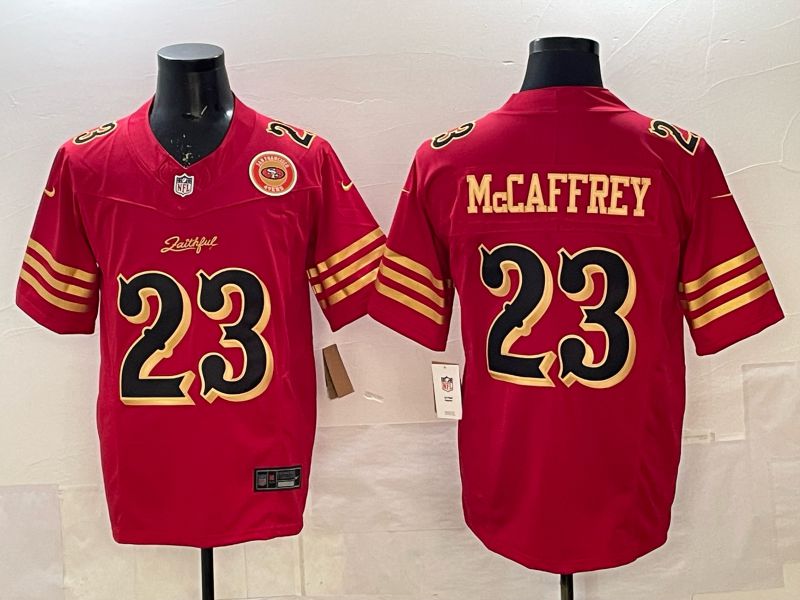 Men 2025 Nike San Francisco 49ers #23 Mccaffrey red gold 5th generation Limited NFL Jersey 0010